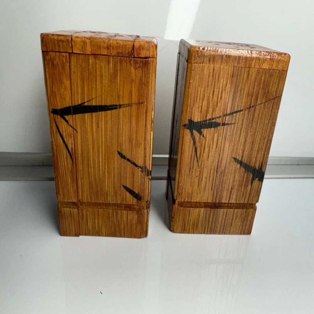Vintage Bamboo Boxes Set of 2 Hand Painted Bamboo Art‎ Decor Storage